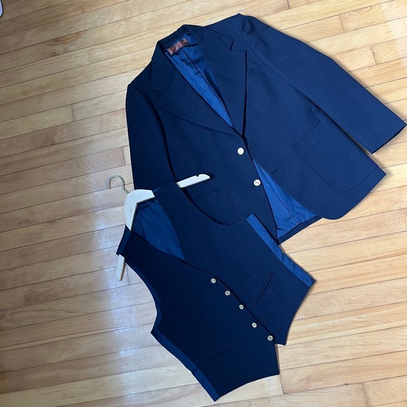 Yves Saint Laurent Other - Vintage Yves Saint Laurent Navy Blue Blazer Gold YSL Monogram Buttons France